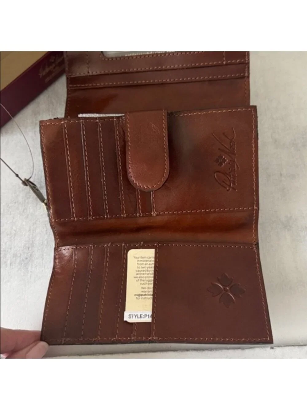 PATRICIA NASH Cametti floral leather RFID trifold wallet Prairie Rose Tan Red